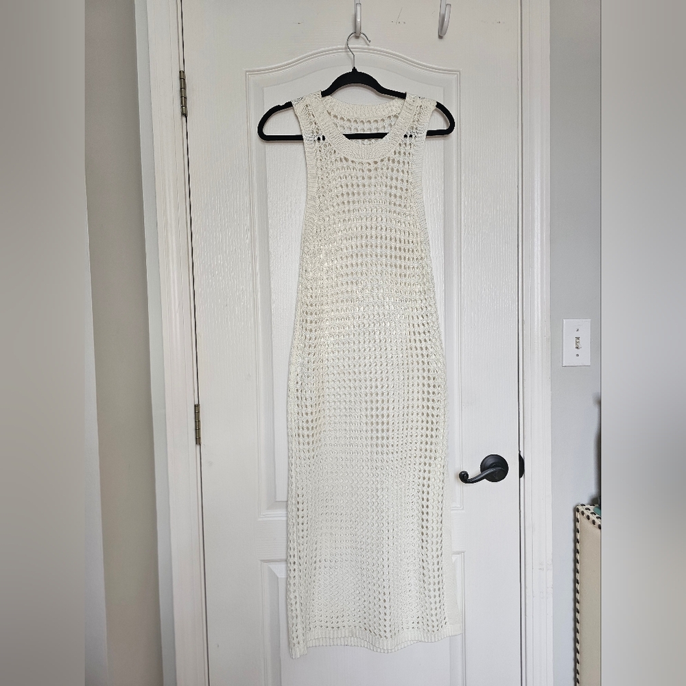 Women's Crochet Swim Coverup Dress in Cream